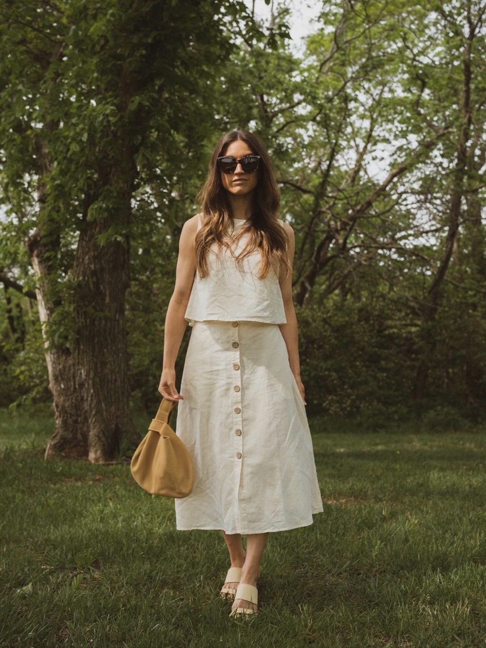 Women’s Cream Button-Front Midi Skirt